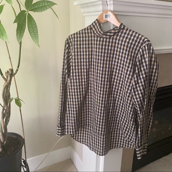 ZARA Navy Check Bow Detail High Low Blouse Top - Picture 3 of 7